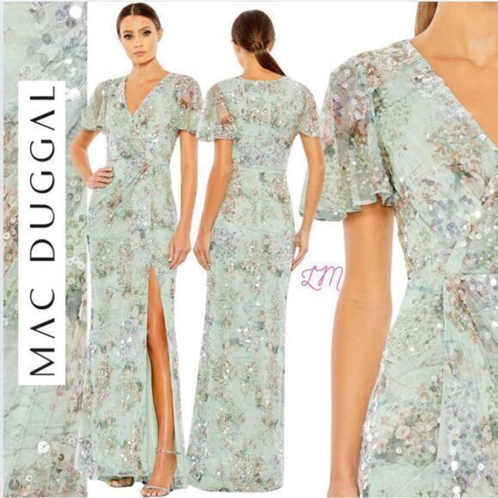 Mac Duggal Mint Sequin Maxi Dress